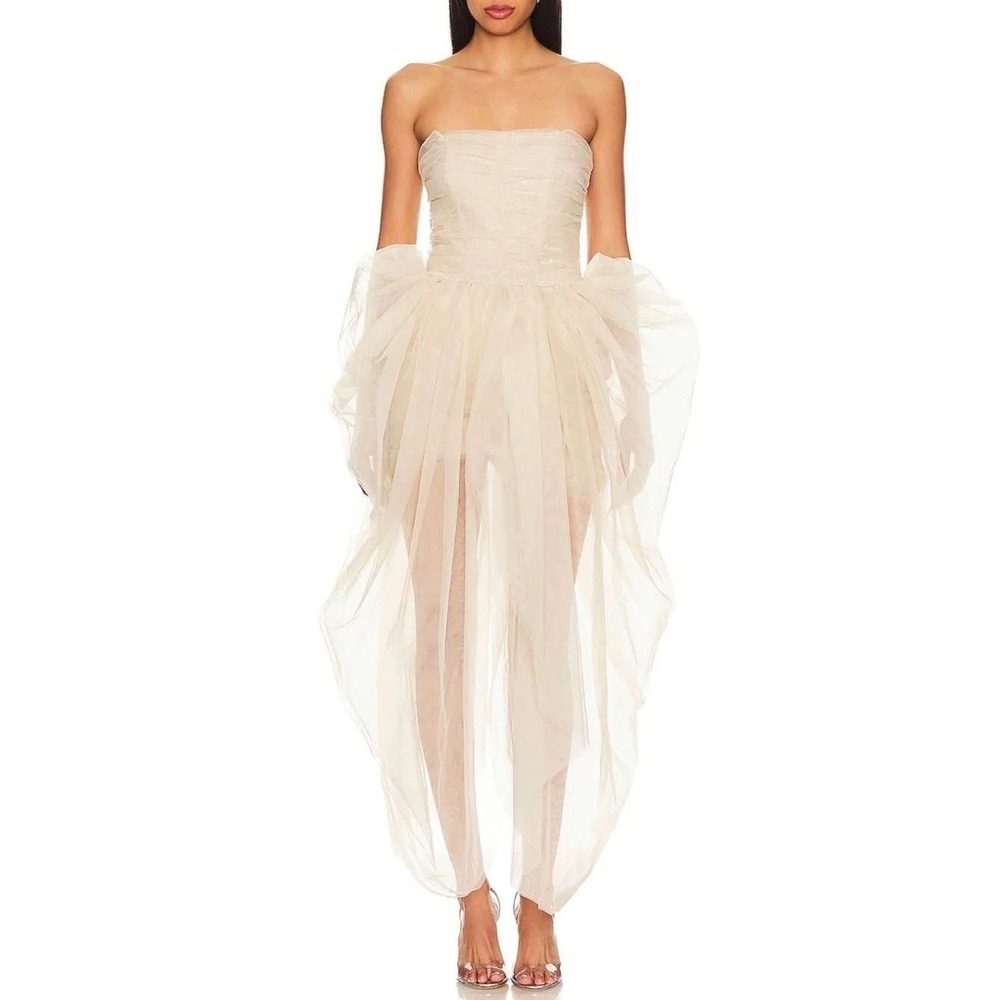 LAMARQUE Pixie Corset Dress in Light Beige Size XS Strapless Tulle Princess